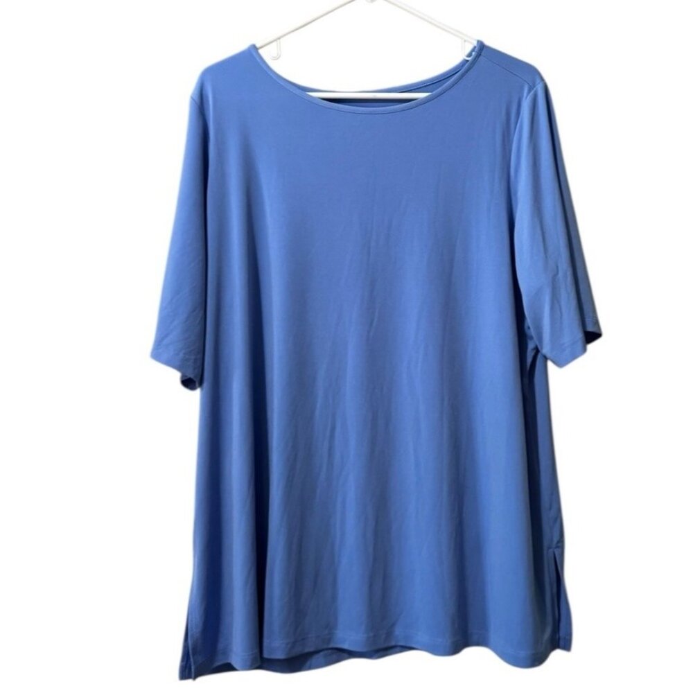 Susan‎ Graver Modern Essentials Size US XL Blue Liquid Knit Tunic Top Stretch
